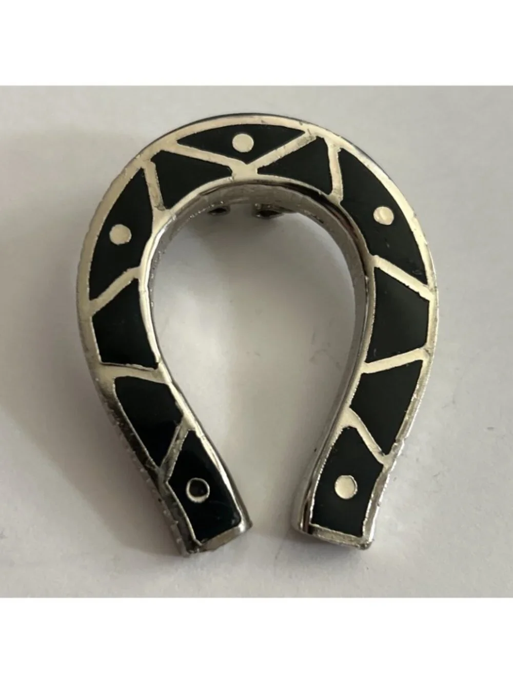 Horseshoe Silver W/ Black Tie Charm Approximately 2” New